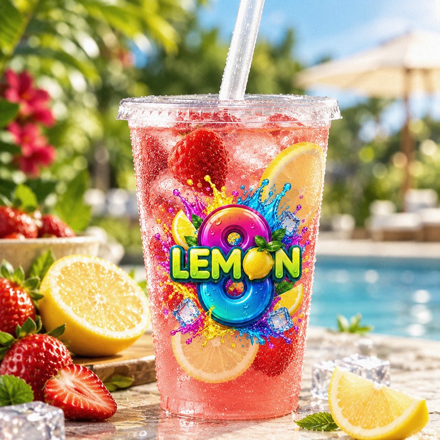LEMON8 strawberry flavoured lemonade with fresh strawberries